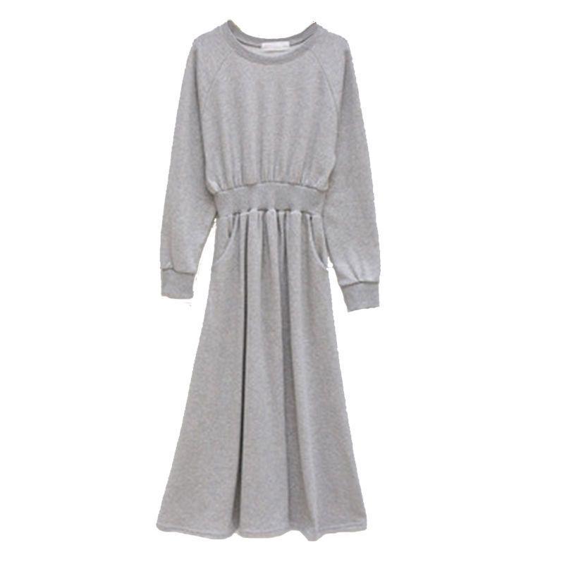 Plus Size Women's Autumn/Winter Plush Hooded Dress with Waist-Cinch, Ankle-Length, Slimming Fit