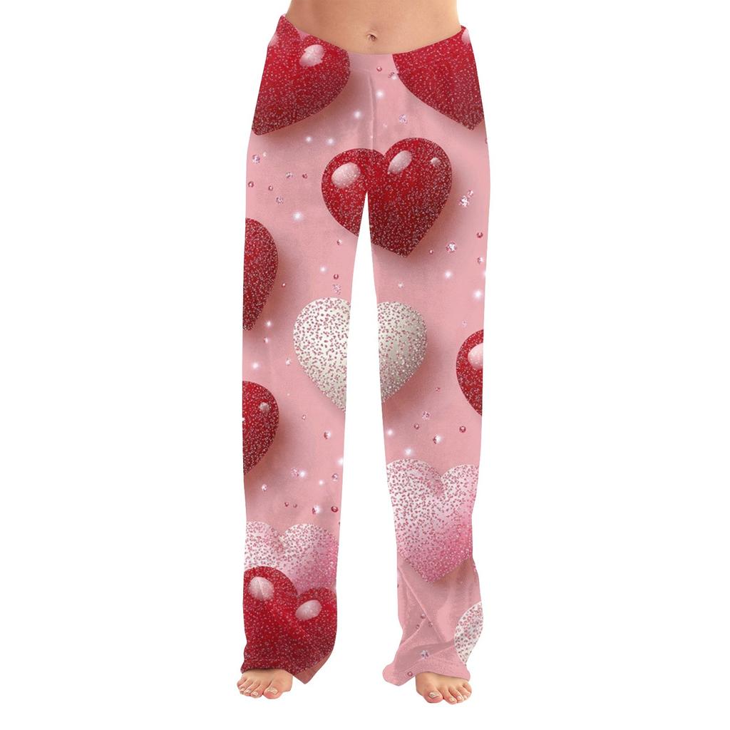 Women's Valentine's Day Printed Casual Pants Drawstring Elastic Waist Drawstring Pants