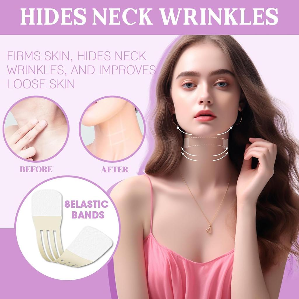 48Pack Invisible Neck Tape Lifting Instant Neck Face Lift Strap Patch Tightening Tape and Bands for Neck, Face(8PCS Elastic Neck Bands+40PCS