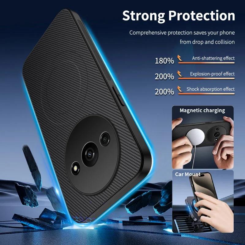 Magnetic Silicone Case For Redmi A5 4G A4 5G A3x Wireless Charging Carbon Fiber PU Leather Anti-Drop Soft Cover Phone Cases