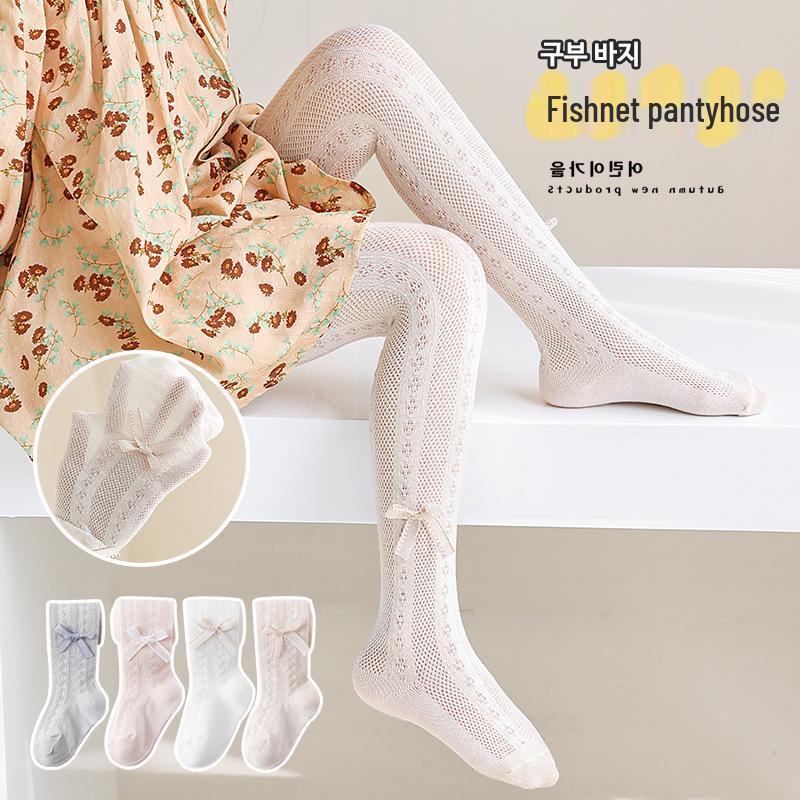 Girls' Ultra-thin Mesh Stripe Leggings with Bow - Anti-mosquito Tights for Baby and Children