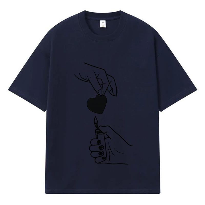 2026 Heart Shape Printed Graphic Y2k Harajuku Streetwear 100% Cotton T Shirt Casual Oversized Summer Men T-shirt