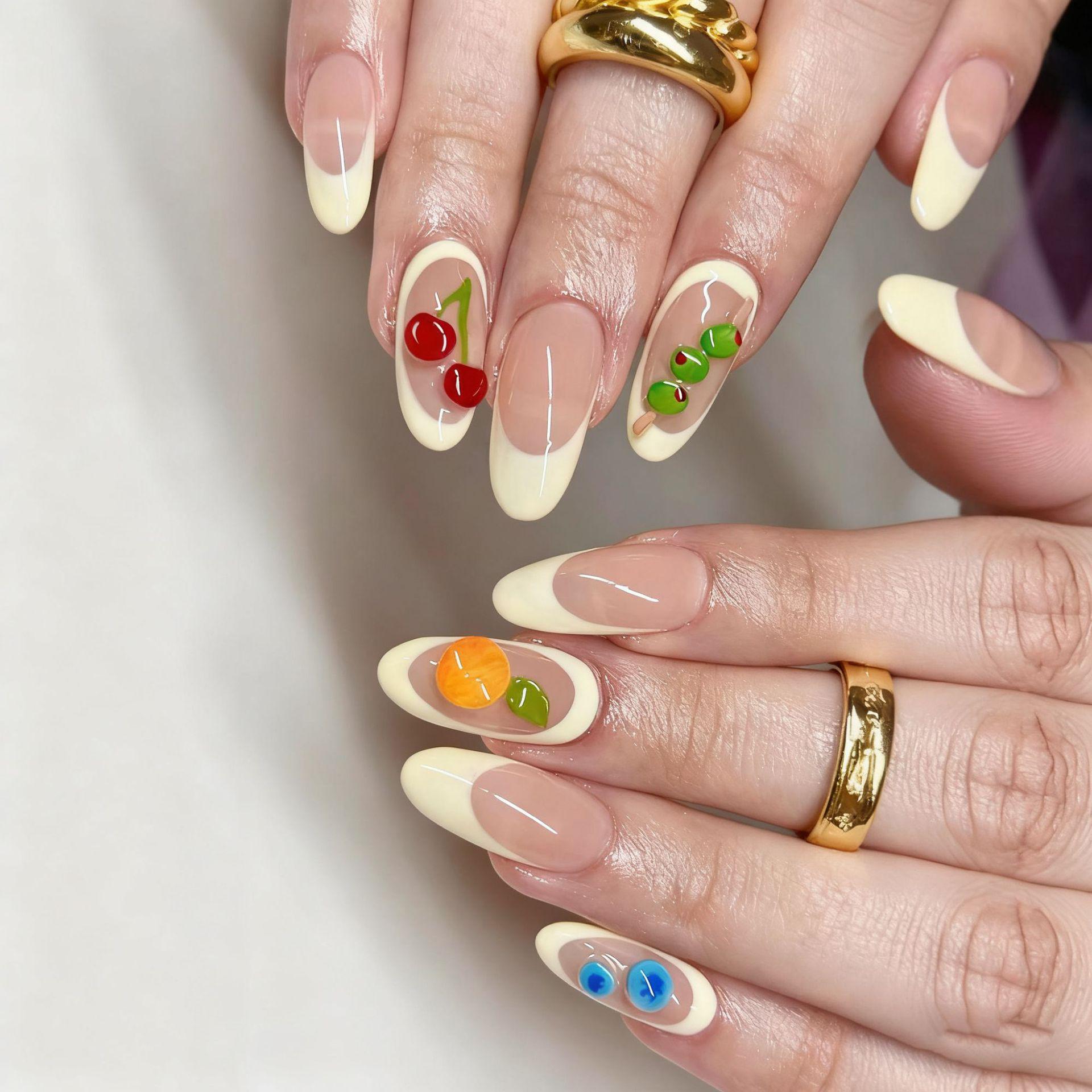 

Cherry Orange Removable French False Nails - Simple, Wearable Nail Art Stickers