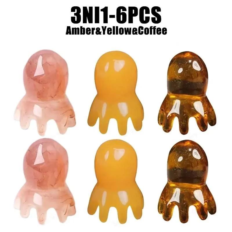 Resin Octopus Massage Comb Head Meridian Scraping Scalp Massage Brush Acupuncture SPA Gua Sha Massage Comb Fatigue Relief Massag