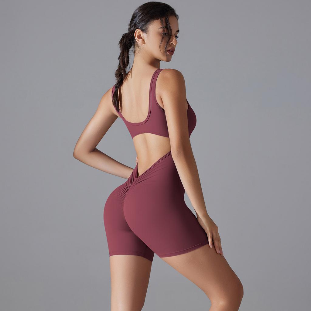 Sexy V-back Waist Jumpsuit, Yoga Uniform, One-piece Abdominal Compression, Tight Fitting Sports Back Jumpsuit For Women