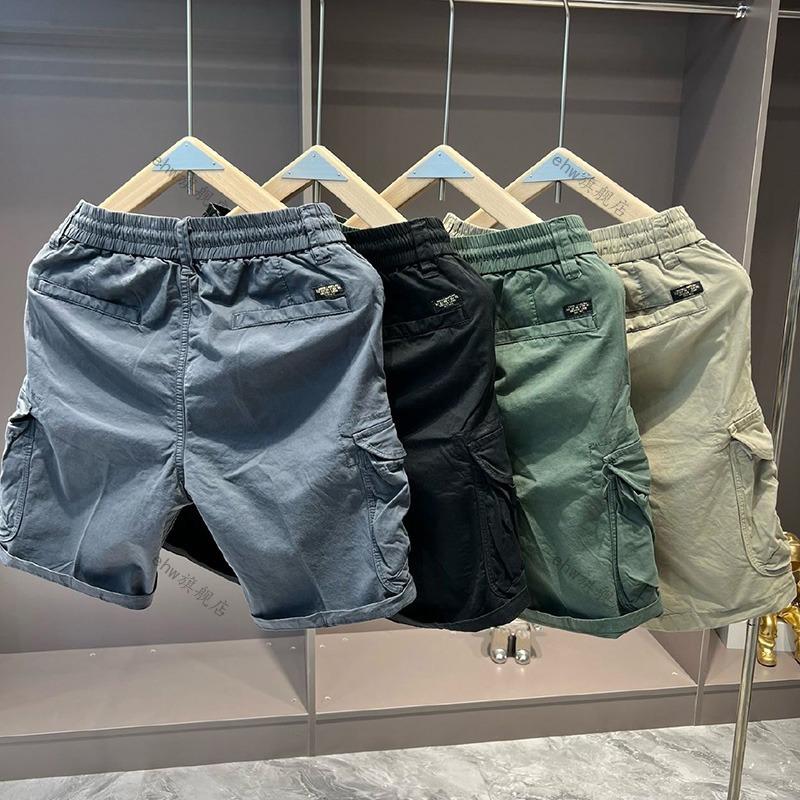Sommer-Cargo-Shorts für Herren, Lässige Mehrzwecktaschen, Lockere Stretch-Hosen aus reiner Baumwolle, Außenbekleidung
