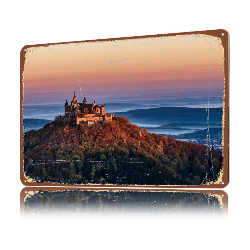 Hohenzollern Castle At Sunrise Personalized D Textured Metal Poster Wall Art Vintage Tin Signs for Room Decorating Interior