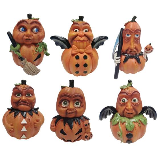 Yousheng Halloween Cartoon Kürbis Figur, Gruselige Geflügelte Besen Sichel Kürbis Harz Statue, Tischdekoration für Feiertagsparty