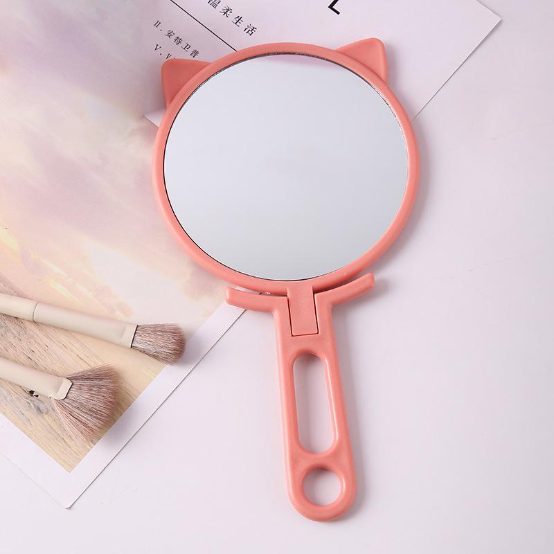 1 Stück Einfache Katzenohren Handheld HD Make-up-Spiegel Tragbar Faltbar Dual-Use Schreibtischspiegel Günstiger Studenten Hand-Make-up-Spiegel