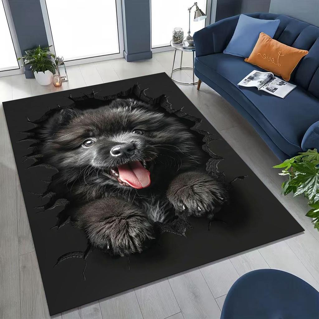 Tapete Fofo Cão Filhote Quebrando a Parede Ilusão 3D para Quarto Sala de Estar Sofá Casa Capacho Decoração, Tapete Grande Antiderrapante para Brincar de Crianças