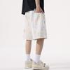 Loose Scimitar Mid-pants Niche Painted and Graffiti Fashionable Light Luxury White Denim Shorts