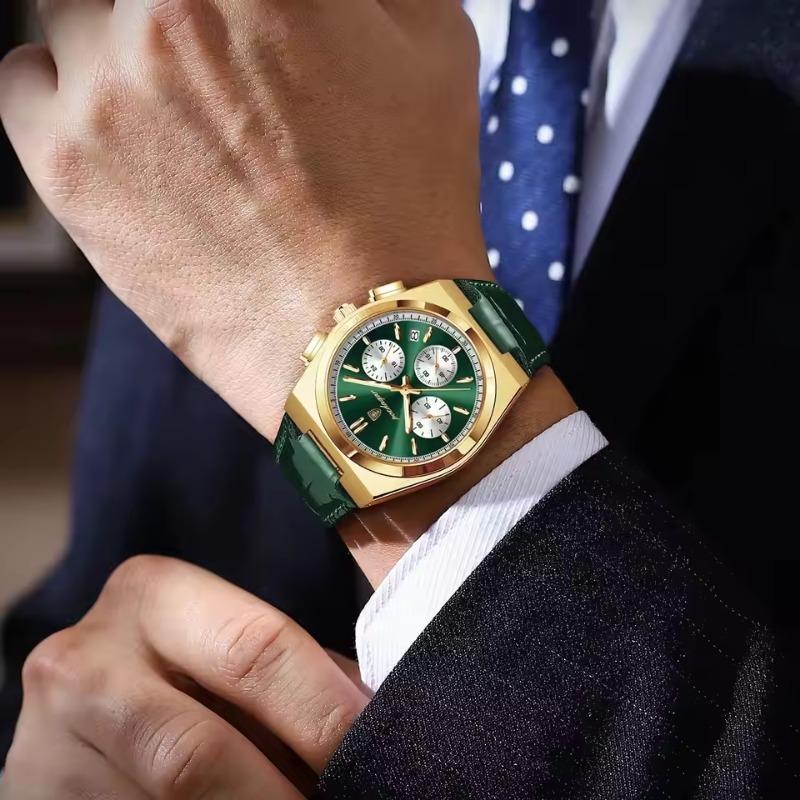 POEDAGAR Orologio da uomo di lusso alla moda Impermeabile Luminoso Cronografo Data Quarzo da polso Moda Sportivo Pelle Orologi
