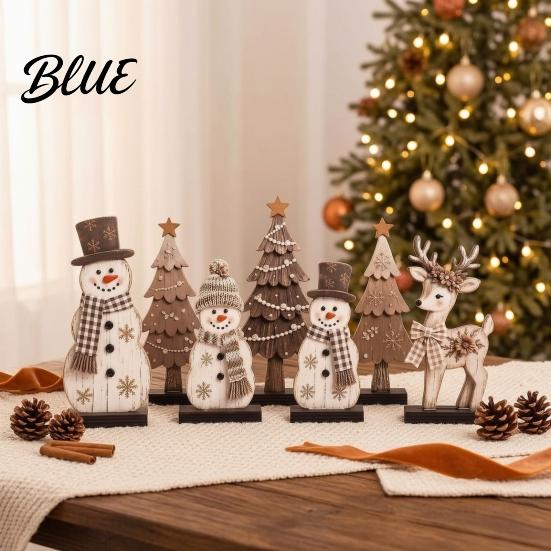 Indoor Festive Atmosphere Props 7Pcs Christmas Snowman Tree Reindeer Figurines 2D Wooden Tiered Tray Elk Decor Decor Rustic Farmhouse Tabletop