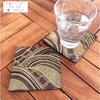 Mashule Coaster Kinran 2-Piece Set Nishijin Weaving Japanese Pattern Traditional Made BlackWave Black