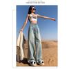 Light blue wide-leg jeans for women, early spring new design high-waisted and thin straight-leg pants