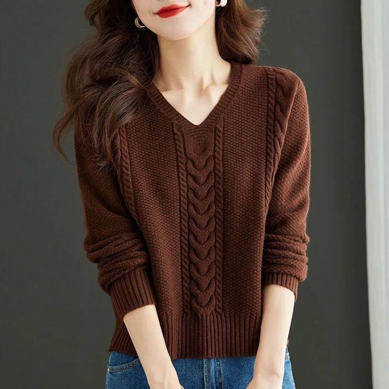 Women's Autumn & Winter Short-Style V-Neck Sweater High-Waisted Top Thickened Knit Base Layer