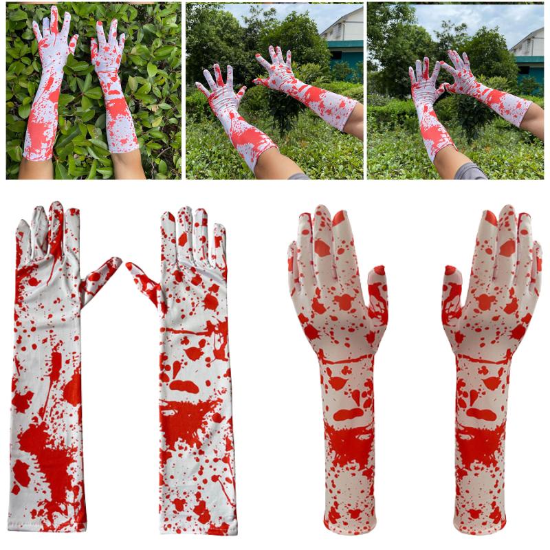 Bloody Red Horrible Gloves Cosplay Halloween Party Props Bloodstains Handwear