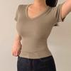 New ArriVals Open Run Women V Neck Slim FiT Ribbed T shirT