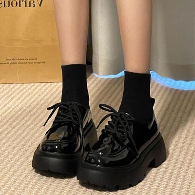 British Style Platform Small Leather Shoes Women's New Autumn Versatile Black Jk Single Shoes Muffin Ins