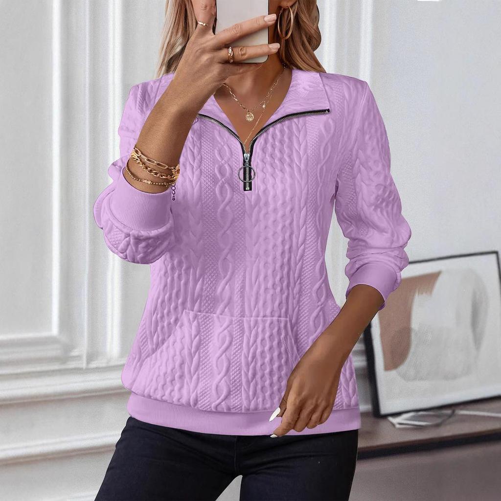 2026 Autumn/Winter Women's Casual Lapel Zipper Long Sleeve Pocket Hoodie