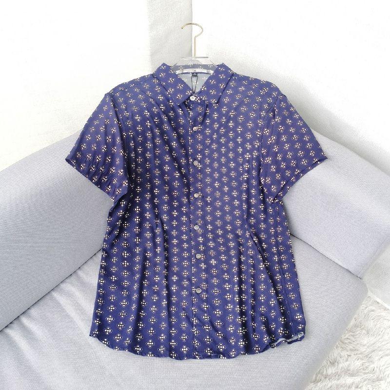 

Small Size Special Offer Mulberry Silk Short Sleeve High-Grade Silk Shirt Polo Collar Top Stretch Satin Shirt Blue M