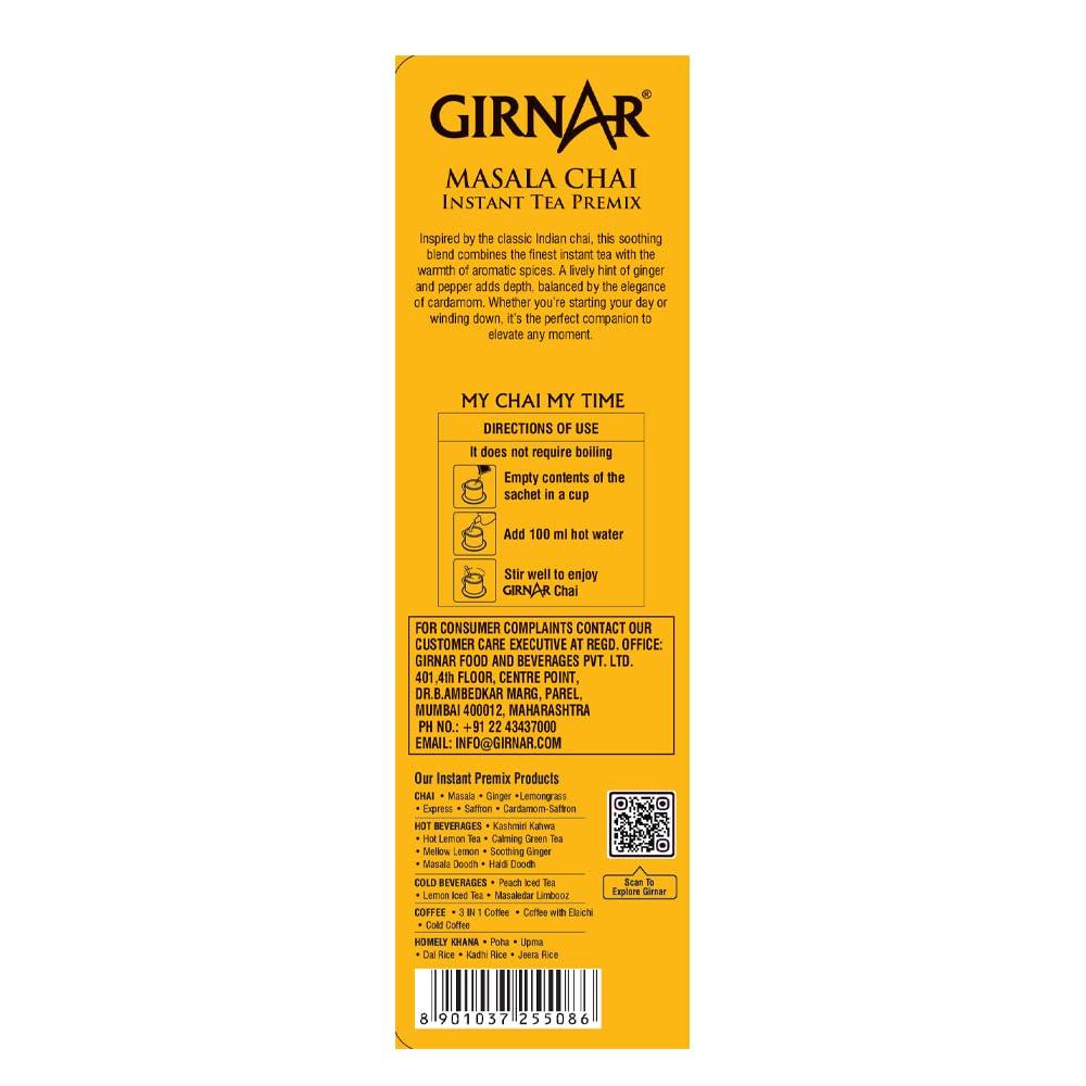 Girnar Instant Masala Tea Premix 10 Sachets – Authentic Spiced Assam Chai Powder, Vegan, Aromatic Travel-Friendly Indian Beverage