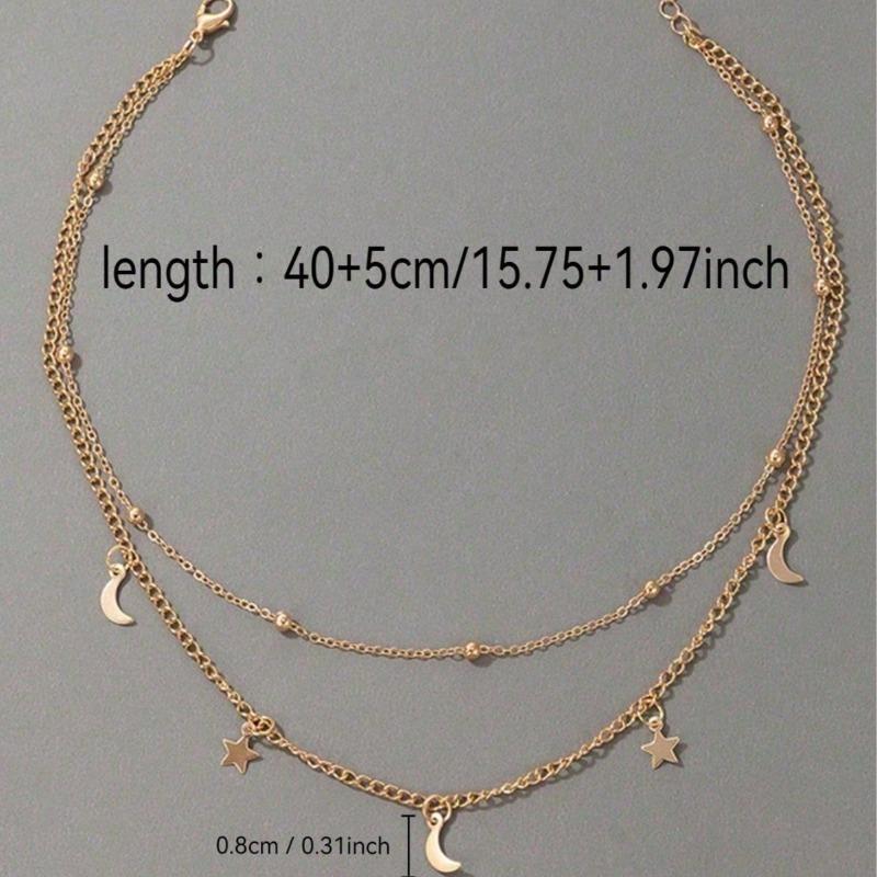 Simple Double Layer Moon Star Pendant Clavicle Necklace For Women