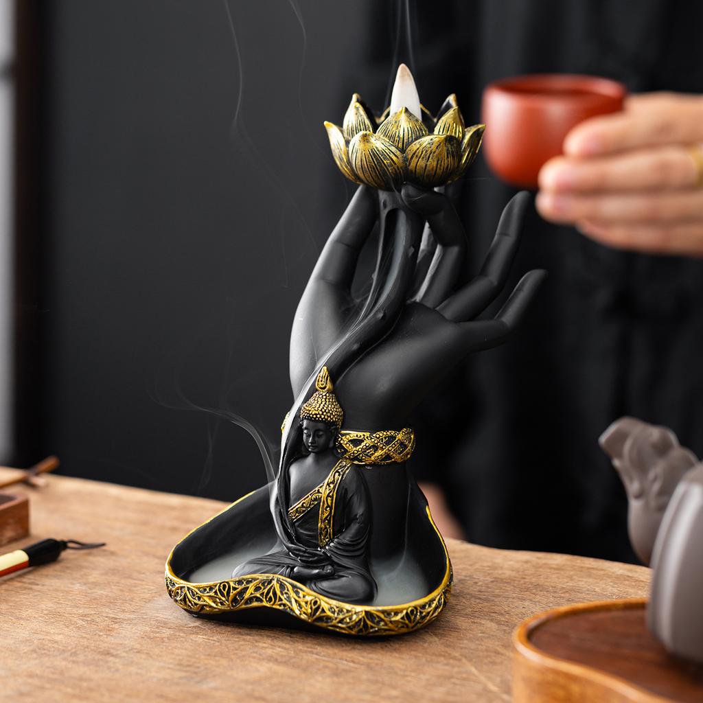 Meditating Buddha Incense Burner Zen Resin Holder for Cone Incense Serene Home Decor Altar Accessory for Meditation Calming Gift
