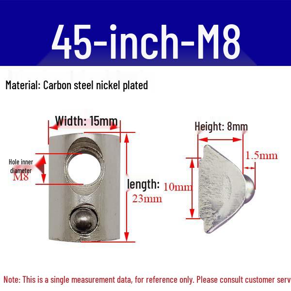European Profile T-nut: Square T-slot Slider, Types 20/30/40/45, Sizes M3-M8