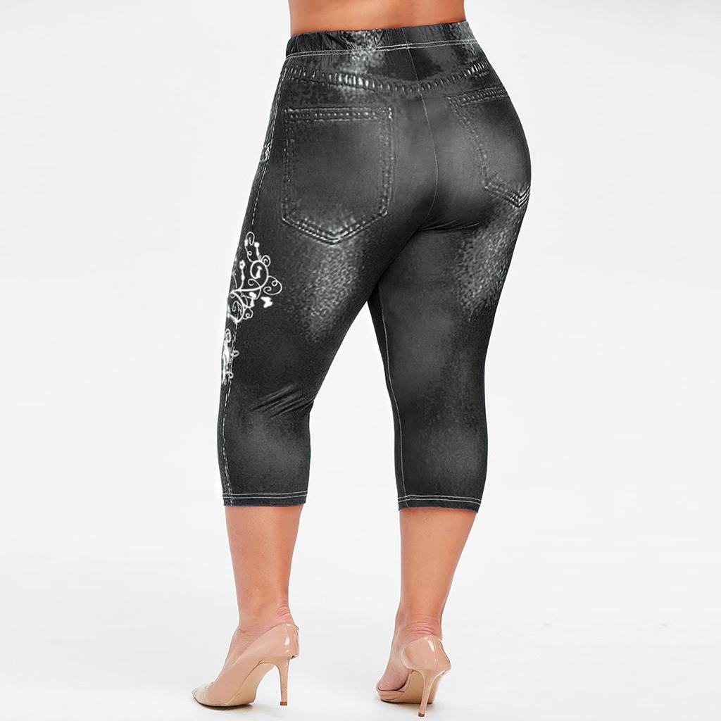 Fashion Women's Hip Lift High Waist Print Jeggings Casual Party Shorts Jeans