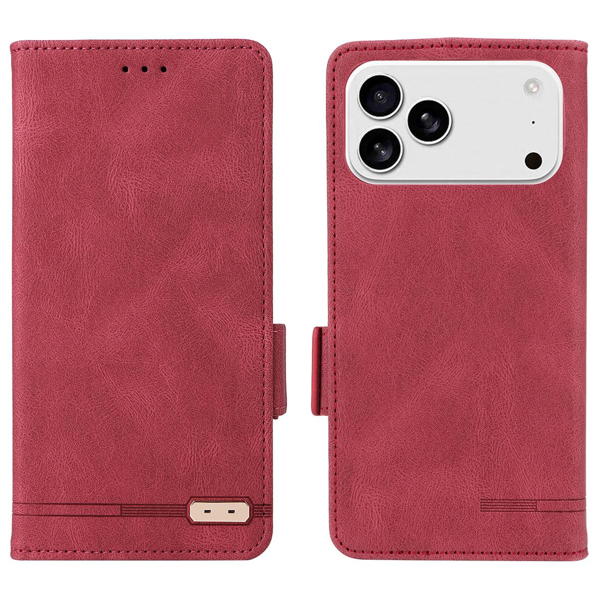 

For iPhone 17 Pro Max Case Leather Wallet Flip Phone Cover with Hardware Decor Rose