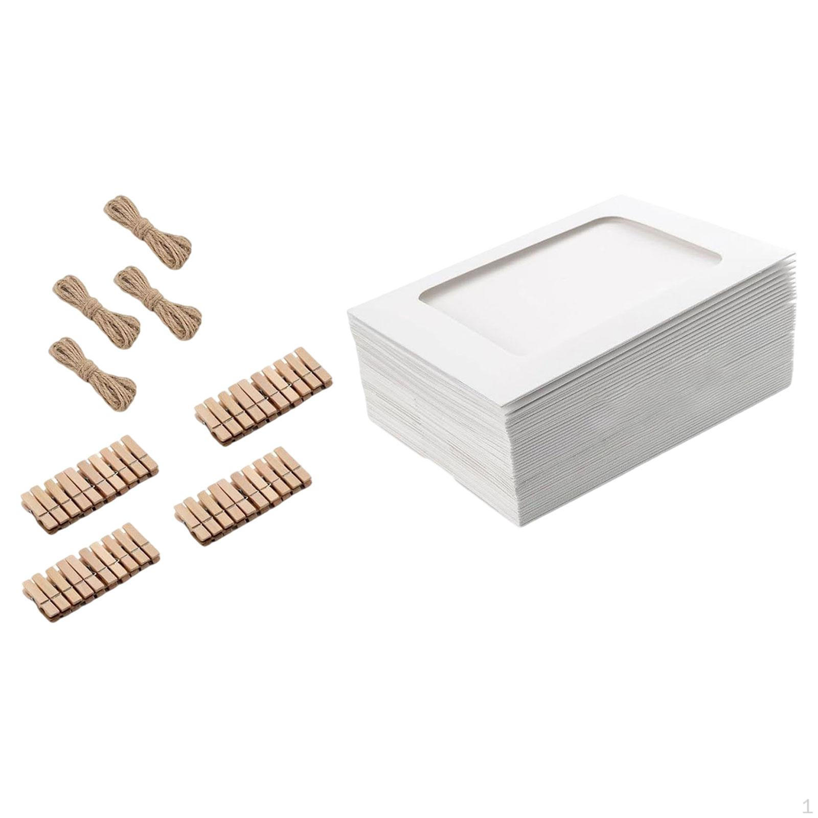 

40x Paper Photo Frame Home Decor 6inch with 40 Wood Clips Decoration Pictures for Parties