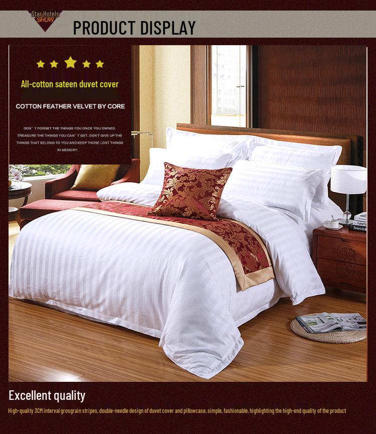 Pure Cotton Satin Stripe Duvet Cover - Hotel Quality, All-White, 100% Cotton