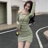 Early Spring Sexy Off-shoulder Long-sleeve Dress for Women, Designed Slim Stretch Versatile Unique Pencil Skirt