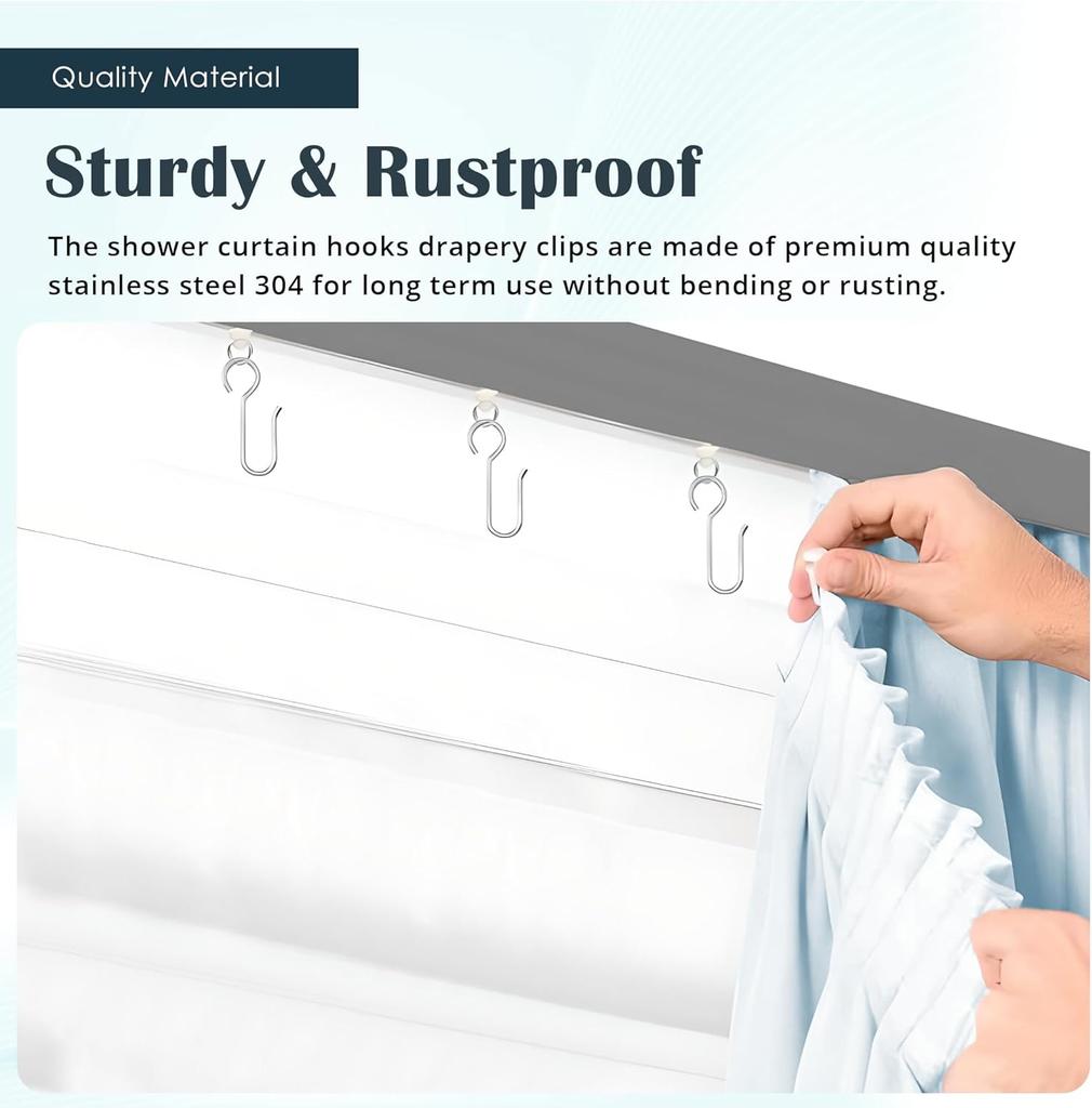 Urbanred Iron Curtain Track Hooks, S-Shape, Set of 60, Heavy-Duty Metal Ceiling Curtain Track Hooks for Track Systems, Rust-Resistant Curtain Hooks