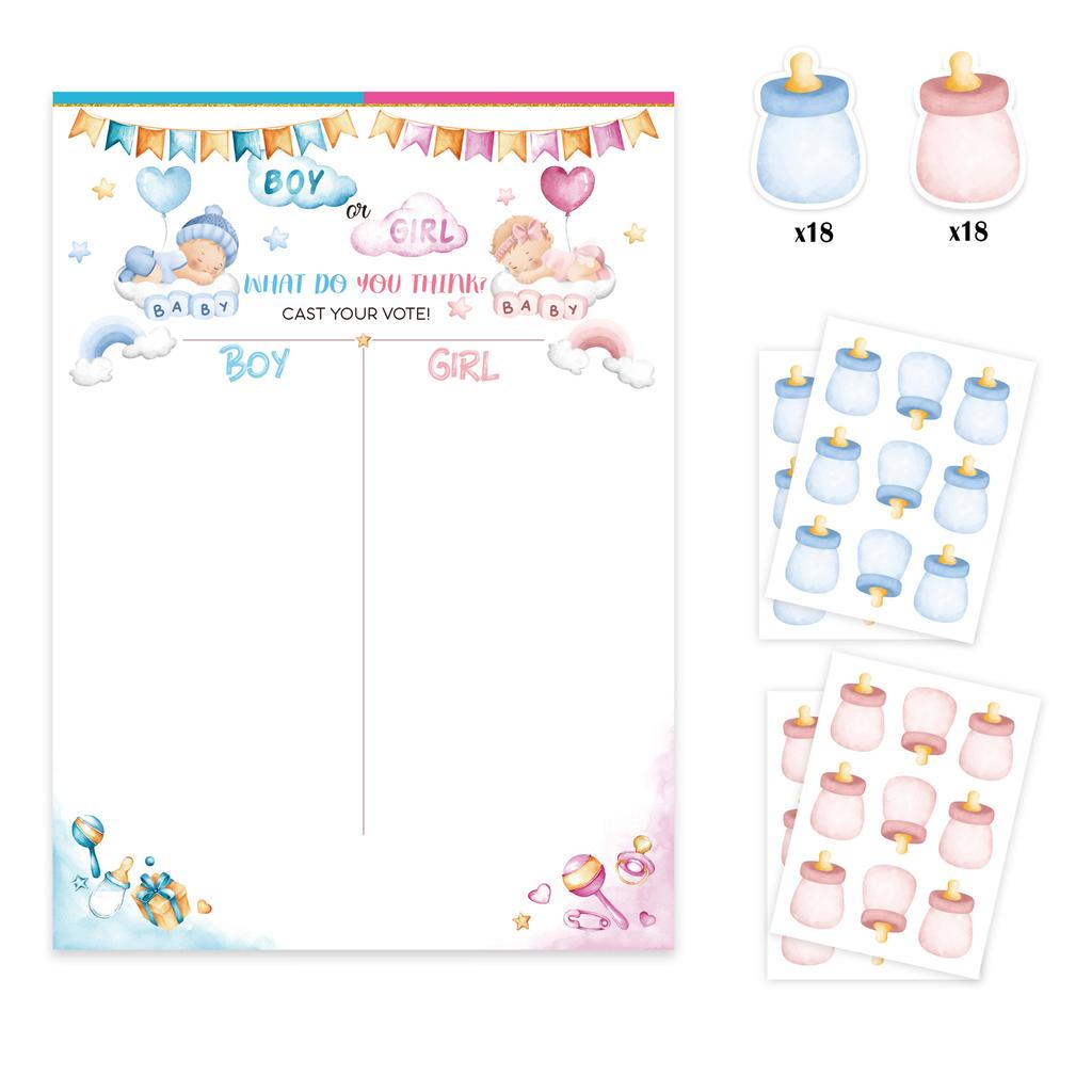Baby Reveal Party Game Card Set - Gender Prediction & Baby Shower Activity Games for Birthday Party Including 'Baby Bingo'