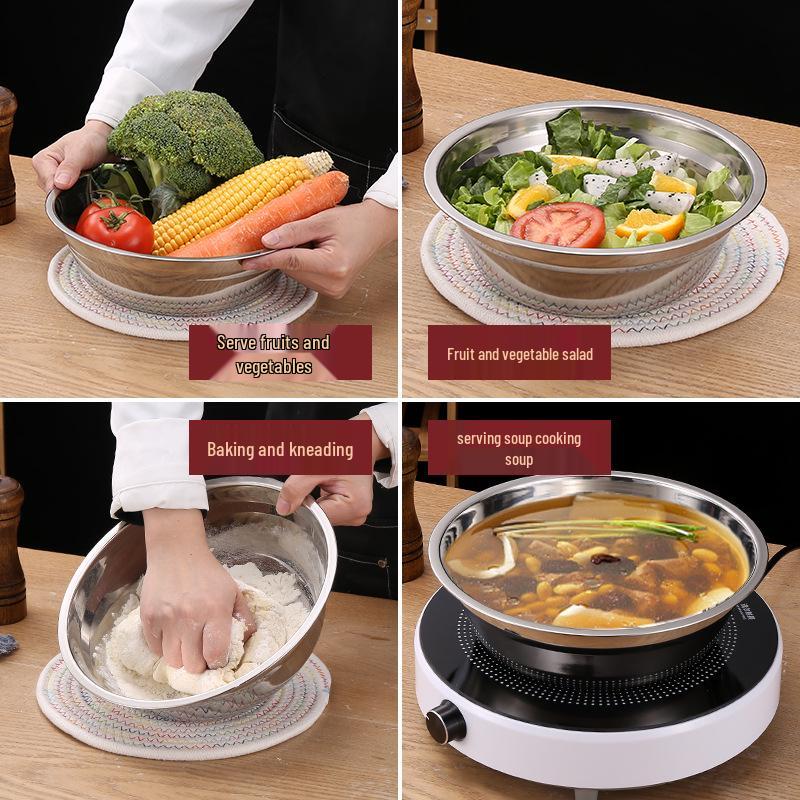 Cadou Comercial Chiuvetă de Bucătărie din Oțel Inoxidabil 304 - Rotundă, Chiuvetă Groasă din Fier Ideală pentru Orez sau Supă