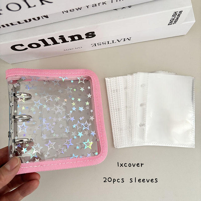 Mini PVC 3-Ring Binder Laser Star Design Zipper Closure Transparent Album For Photo Card Storage Memory Keeping Collecting Exquisite Fast Delivery