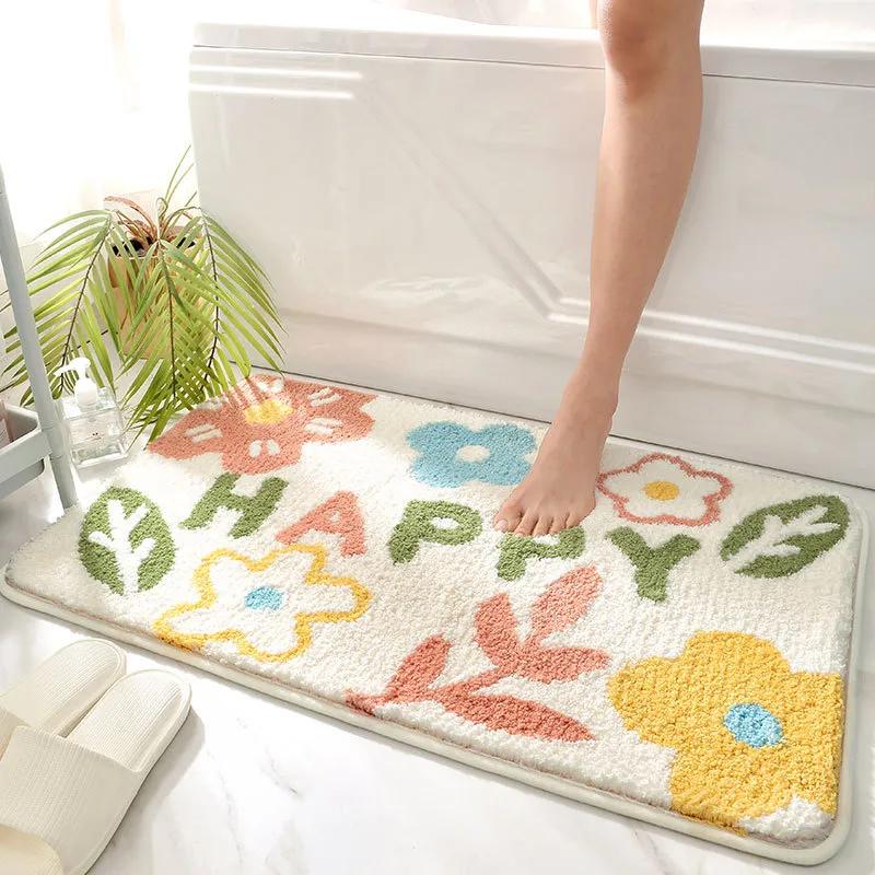 Fresh and Simple Bathroom Floor Mat, Water-Absorbent, Quick-Drying, Non-Slip Foot Mat for Toilet Entrance, Household Non-Slip Mat Carpet