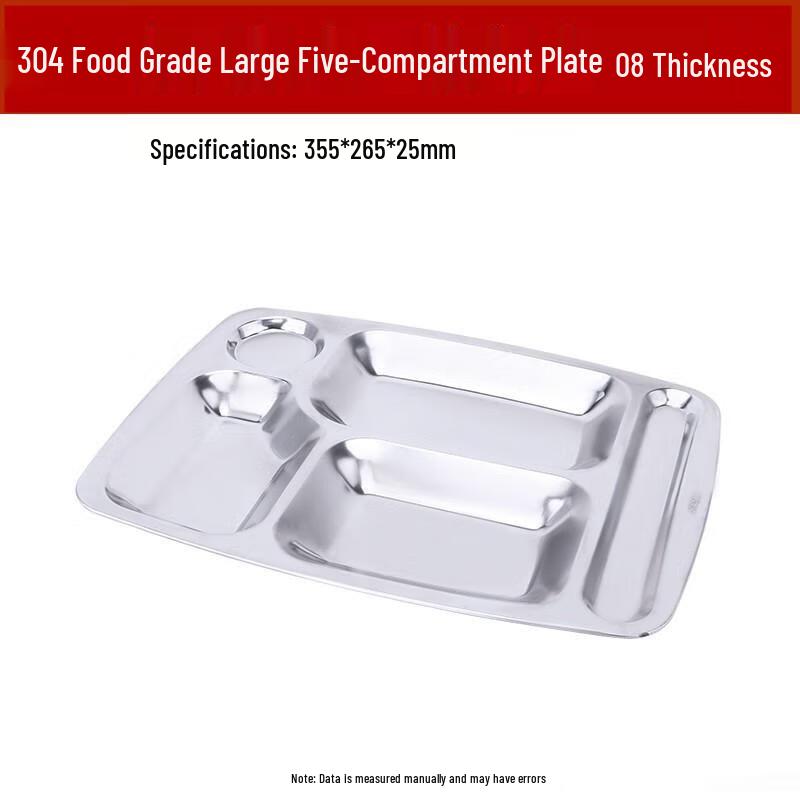 304 Stainless Steel 5-Compartment Divided Meal Plate