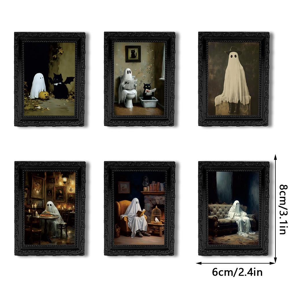 6 Stück Holz Halloween Fotorahmen Kühlschrankmagnete Aufkleber 3D Retro Geisterrahmen Kühlschrankmagnete Halloween Dekoration für Zuhause