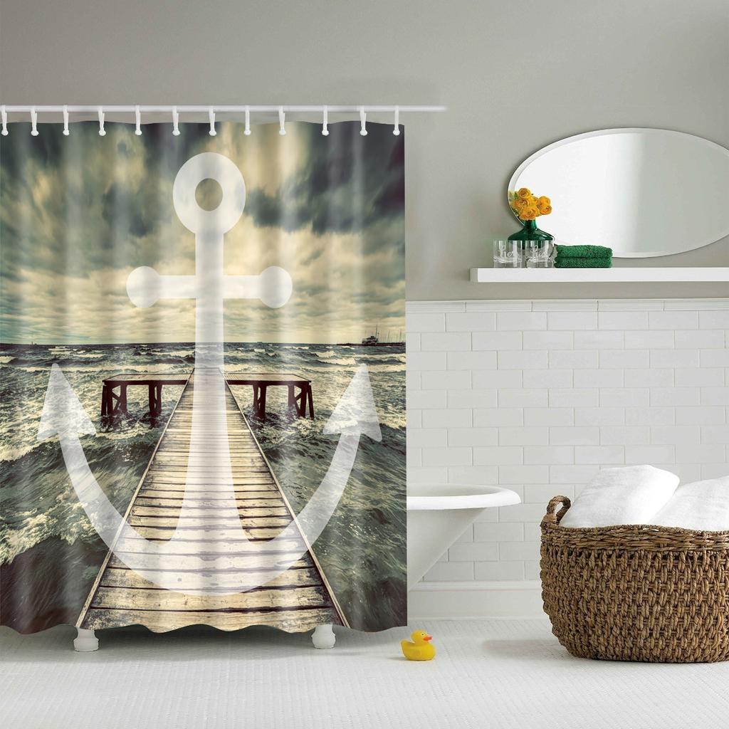 Sea Beach Shell Printed Anchor Octopus Pattern Shower Curtain Bathroom Curtains With Hooks Waterproof Products Bathroom Decor