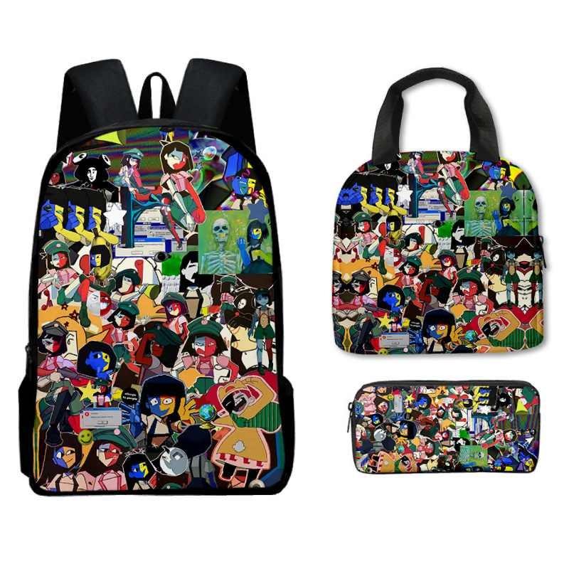 Dream Ena Bbq Pattern Childrens Backpack Lunch Bag Pen Case Set Schoolbag Gift