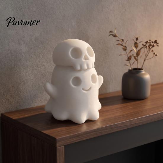 Unique Holiday Gifts 3D Printed Cute Ghost Skull Figurine, Stacked on Indoor Festive Ornaments Statue, Halloween Spooky Desktop Ornament, Fun