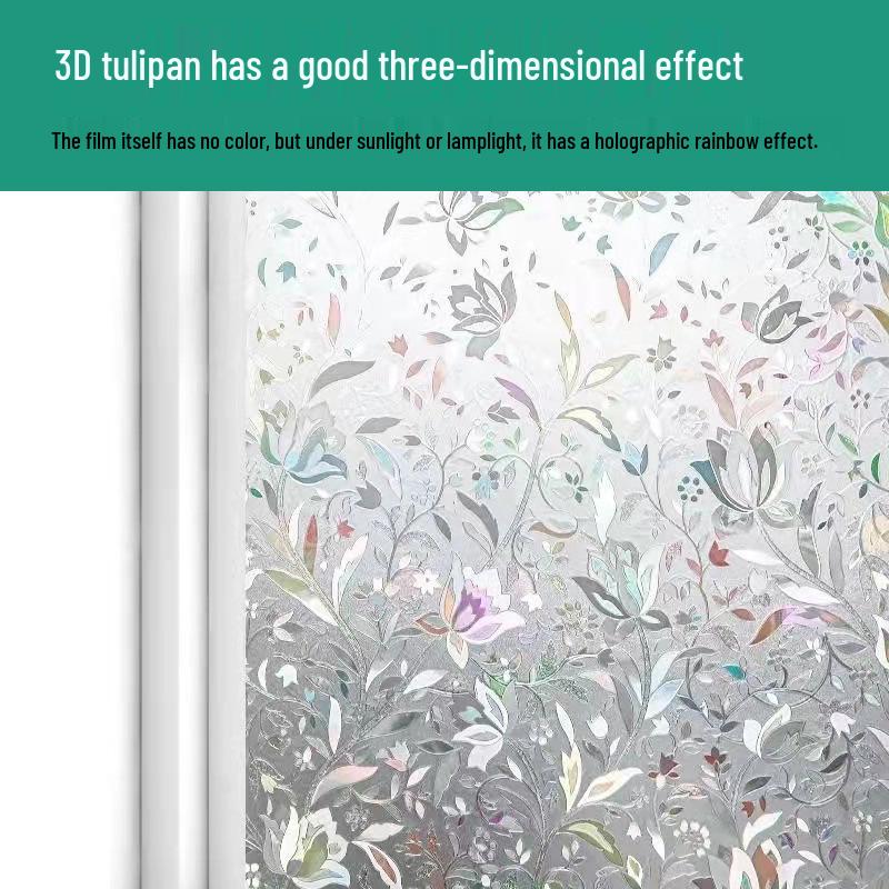 Iridescent Tulip Static Cling Window Film - Frosted Sunshade & Heat Insulation