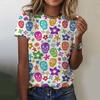 Summer Round Neck 3D Colorful Skull Pattern Print Top Fashionable Casual Short Sleeved Women's T-shirts