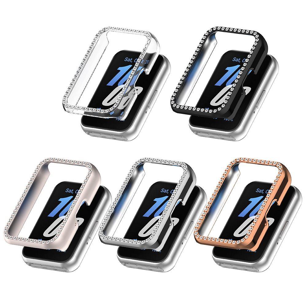 Schutz Hülle Bling PC Hohl für Samsung Galaxy Fit 3 Smartwatch Armband Diamant Kristall Bumper Schutzhülle Bildschirm