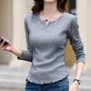 Navava Women Daily Simple SpliT Neck Long Sleeve T shirT nT2969
