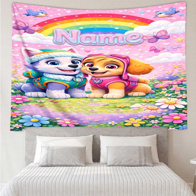 Custom Name PAW Patrol Print Tapestry, Backdrop, Easy Setup, Ideal for Bedroom, Office & Living Room, with Aesthetic Wall Hanging Decor.