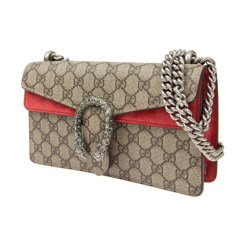 Gucci Dionysus Tiger Head Diamond Buckle GG Monogram Canvas And Leather Flap Chain Shoulder Bag Women Shoulder Bag Ebony Beige 499623-92TJN-8677